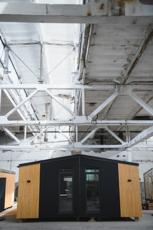 Newly built single storey prefabricated modular building. Prefabricated mobile wooden house at...