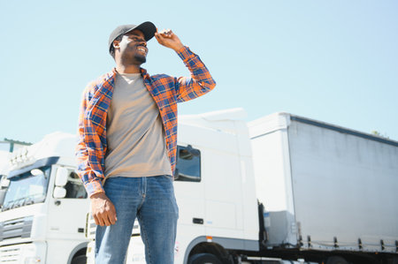 African American professional truck driver.の写真素材