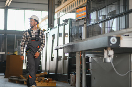 Factory worker. Man working on the production line.