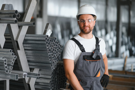 Factory worker measures the metal profile.
