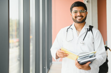 Portrait of a young doctor student studying.の写真素材