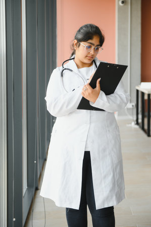 Female doctor in hospital interior.の写真素材