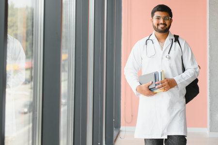 Indian medical student. Indian doctor. Concept of education.の写真素材