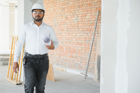 Asian Engineer standing on site construction posting confident , Engineer construction happy job...