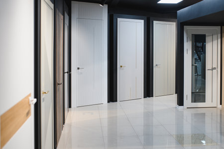 A set of interior doors. Exhibition sale in the store.の写真素材