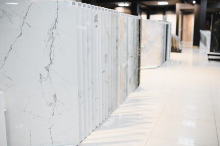 Modern Ceramic tiles Display in the Luxury Shopping Mall. Shopping Mall sell ceramic materials tile.の写真素材
