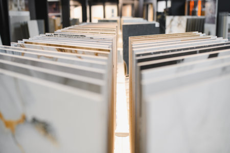 Modern Ceramic tiles Display in the Luxury Shopping Mall. Shopping Mall sell ceramic materials tile.