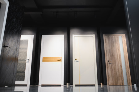 Doors are sold at a hardware store.
