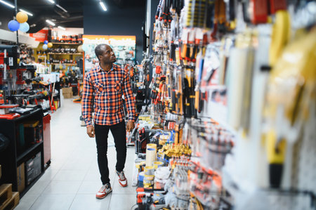 African American man in a hardware store.の写真素材