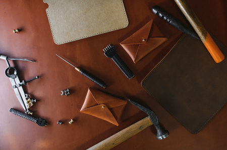 Leather crafting tools still life.
