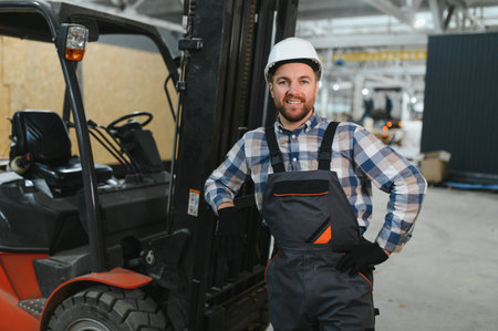 Portrait of a smiling forklift driver.