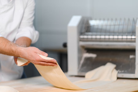 Factory for the production of dough for cooking. Background with selective focus and copy space for text.の写真素材