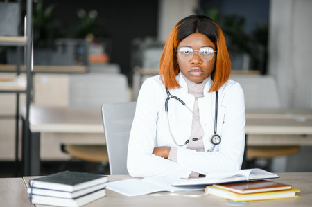 Medical education. Female medical student in classroom at university.の写真素材