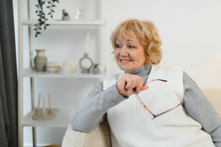 Senior Woman Relaxing In Chair At Home.の写真素材