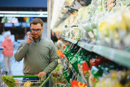 Man buying vegetables and fruit in grocery store, zero waste concept.の写真素材