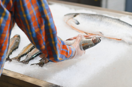 Man's Hand choosing fish for cooking.