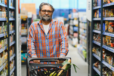 Handsome senior man shopping in a supermarket.の写真素材