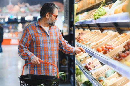 Mature senor in the vegetables section of the supermarket.の写真素材
