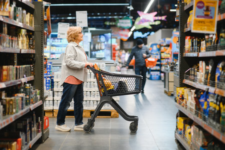 Image of senior woman in groceries department.の写真素材