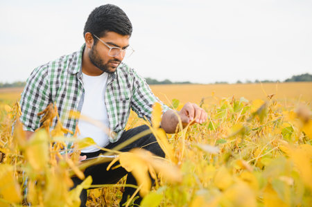 Indian farmer at farm field.の写真素材