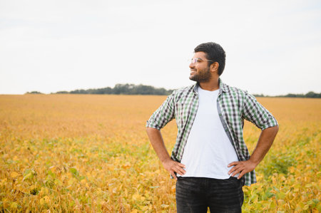 Indian farmer at farm field.の写真素材