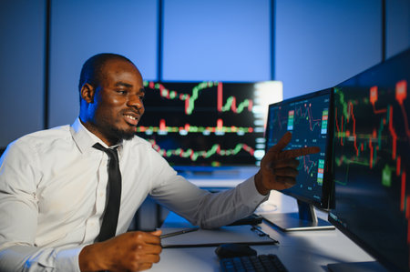 Business stock trader man working on crypto currency markets with blockchain technology.