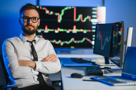 business man crypto broker, financial investor, trader or expert adviser at work, portrait.