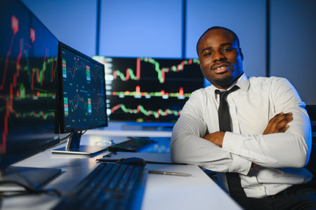 Business stock trader man working on crypto currency markets with blockchain technology.