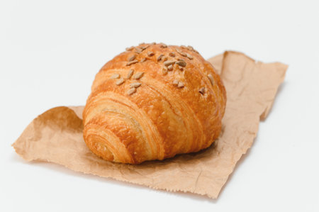 fresh croissant on white background.の写真素材