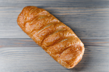 Dough on a wooden background.の写真素材