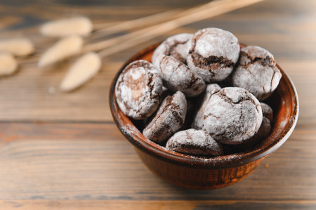 Fresh pastries. Delicious cookies on a wooden background.の写真素材