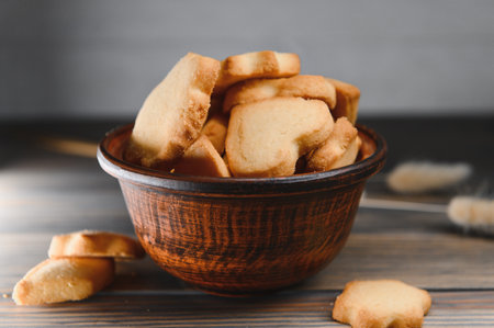 Fresh pastries. Delicious cookies on a wooden background.の写真素材