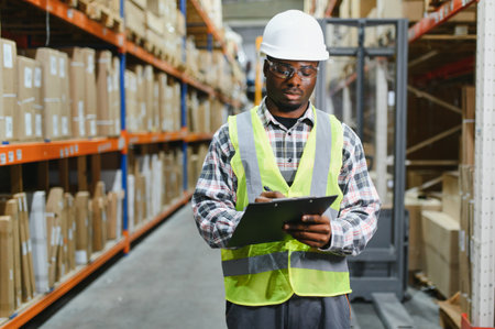 portrait of a smiling young warehouse worker working in a cash and carry wholesale store.