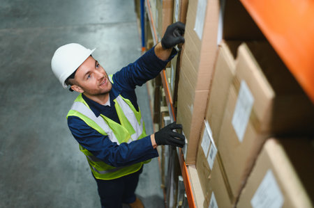 portrait of a smiling young warehouse worker working in a cash and carry wholesale store.