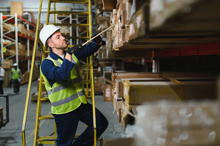 Shipment manager verifying all merchandise pallets in depot, providing merchandise distribution for...