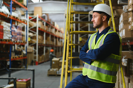 Shipment manager verifying all merchandise pallets in depot, providing merchandise distribution for...