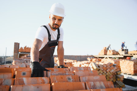 Construction worker man in work clothes and a construction helmet. Portrait of positive male builder...