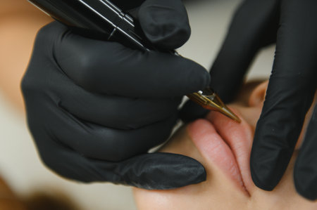 Permanent Make-up on her Lips.の写真素材