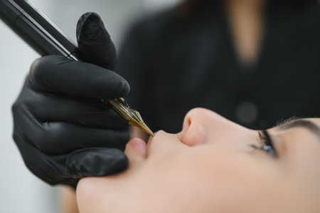 Permanent Make-up on her Lips.の写真素材