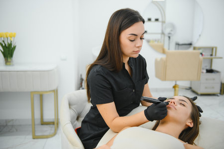 Permanent Make-up on her Lips.の写真素材