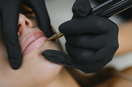 Permanent Make-up on her Lips.の写真素材