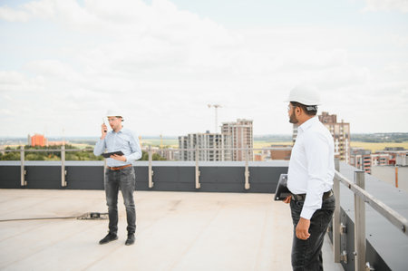 Construction workers at a construction site.