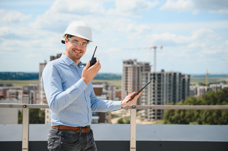 Portrait of an architect builder, professional foreman at work.