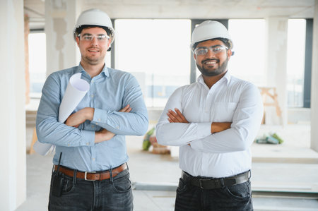 Construction workers together at a construction site.