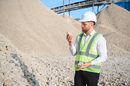 Engineer of industry lab control quality of gravel.