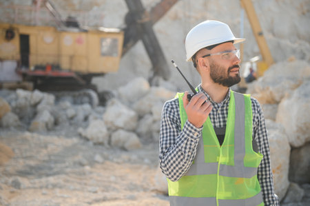 Quarry worker doing a quality check.の写真素材