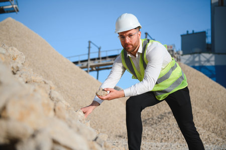 Engineer of industry lab control quality of gravel.の写真素材