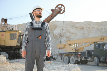 Male worker in sand quarry.の写真素材
