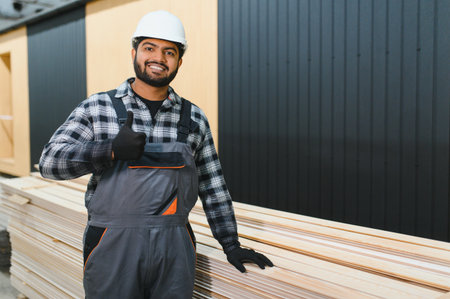 Construction of modular houses. Indian construction worker or engineer at construction site.