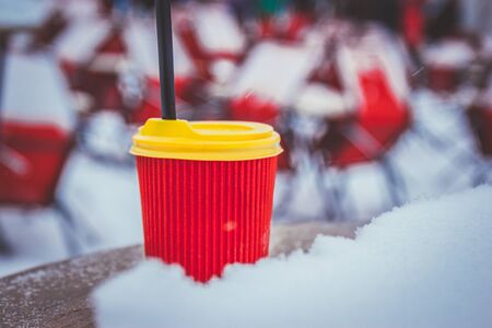 Hot drink in cold weather - bright glass of drinkの写真素材